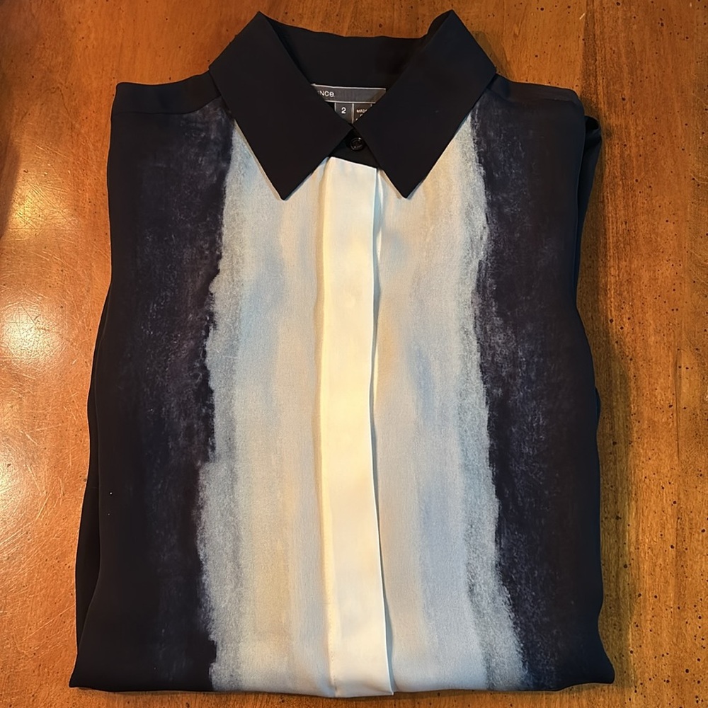 Black and white sheer silk blouse